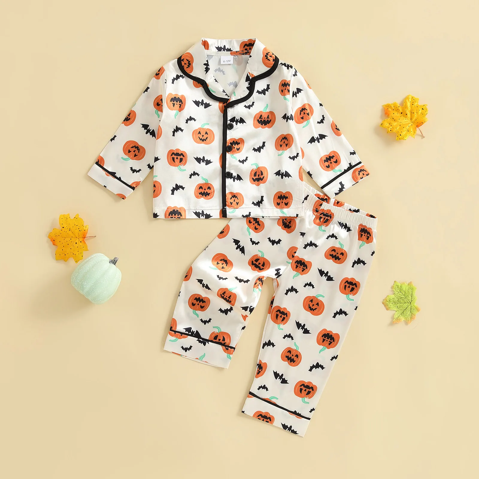 VISgogo Conjunto de 2 piezas de pijamas de Halloween para niños pequeños, camisa y pantalones con estampado de calabaza de manga larga, ropa de descanso para bebés y niñas