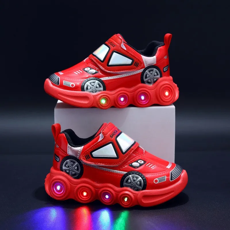 Zapatos Led para niños, zapatillas luminosas de dibujos animados para coche, zapatillas informales antideslizantes y transpirables para niño, zapatos deportivos brillantes a la moda Tenis - imagen 2