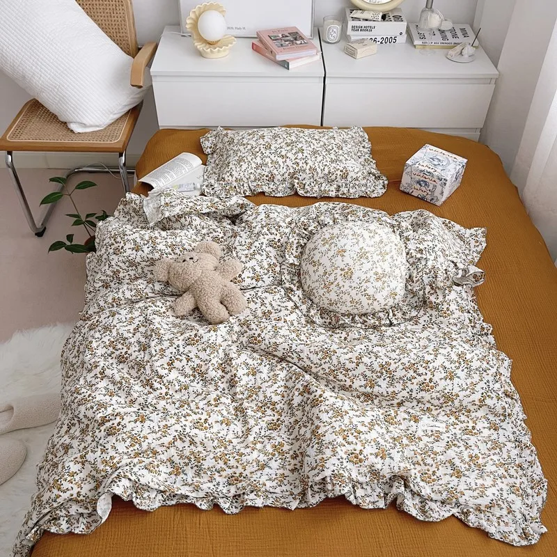 Funda nórdica floral de algodón con volantes para cuna bebé