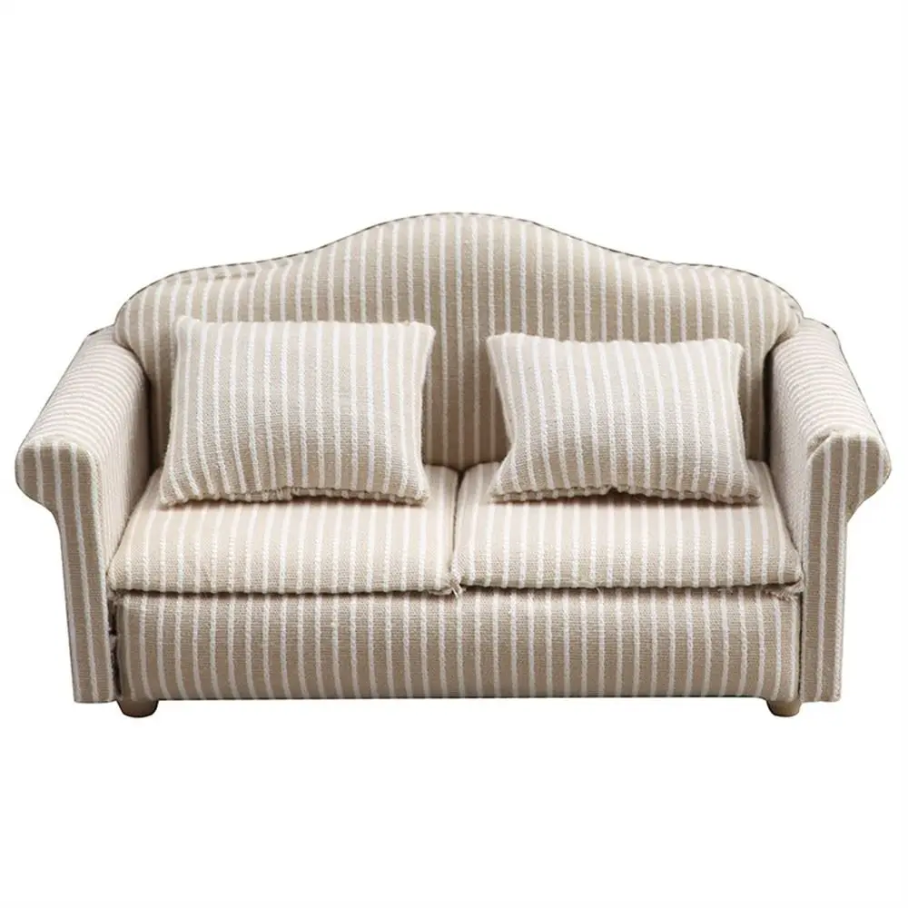 Scene Toy Striped Dollhouse Sofa With Pillow Simulation Miniature Sofa Sofa Model 1:12 Mini Sofa Dollhouse Accessorie - imagen 3