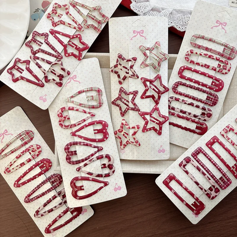 Pinzas de cabello rojas con estampado leopardo estrella para niñas