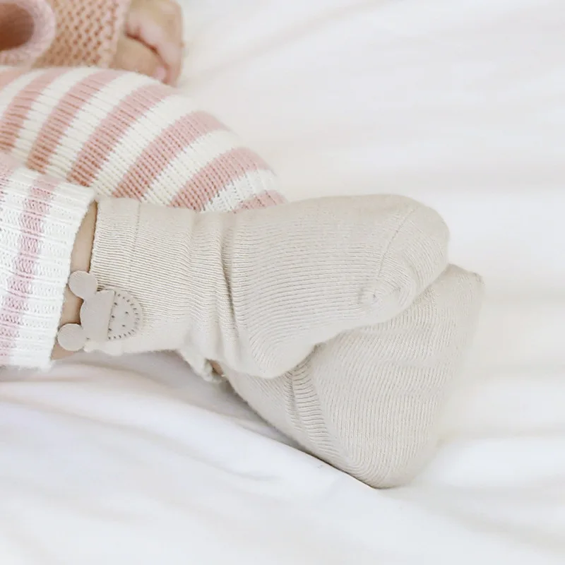 Chaussettes en coton doux pour tout-petits, chaussettes mi-mollet pour nouveau-né, chaussettes désossées pour fille et garçon, style coréen, mignon, nouveau, automne, ensemble de 3 paires