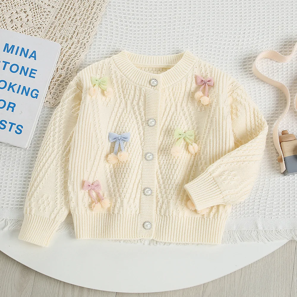 MILANCEL nuevo otoño niños cárdigan tejido 9M-5T Color caramelo arco niñas suéter tejido coreano suelto niños Tops - imagen 2