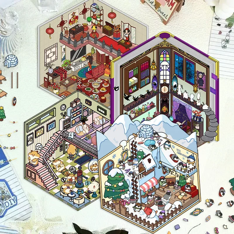 Escena en miniatura del mundo de hielo y nieve de dibujos animados, pegatinas de paisajismo 3D, escena DIY, apilamiento y pegado, cuenta de mano, regalos creativos - imagen 4