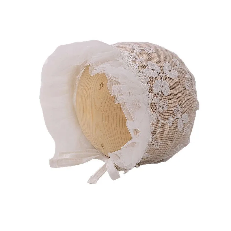 Gorro de princesa de moda coreana para niña, gorro de gasa de malla bordado con volantes florales, accesorios de fotografía recién nacido, sombrero Infantr, 1 unidad - imagen 5