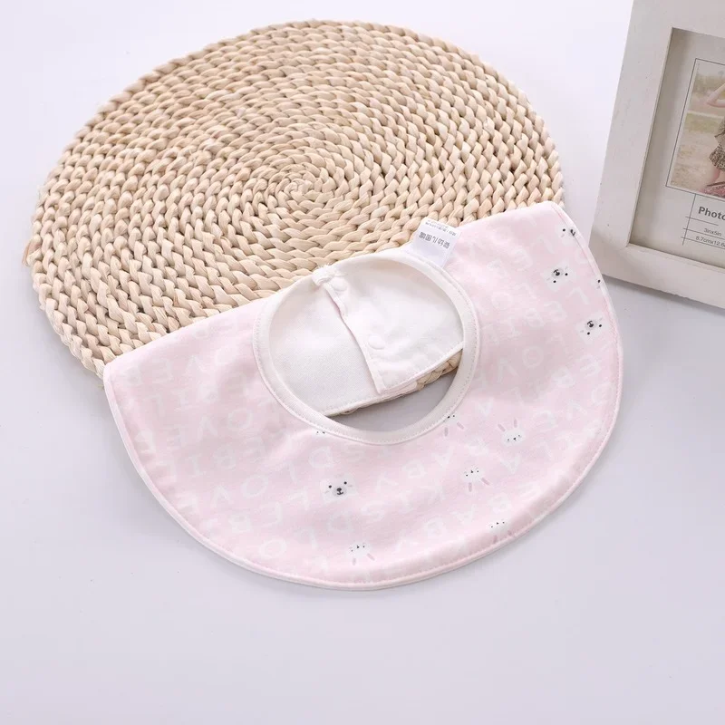 Babero de algodón con dibujos animados para bebé, delantal de alimentación de bebé Pinny redondo de Triple capa con estampado bonito, capa impermeable de TPU sin fluorescencia, 1 ud. - imagen 5