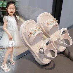 Sandalias de niña con perlas antideslizantes estilo princesa verano