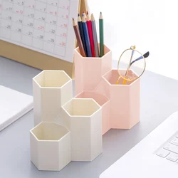 Organizador de escritorio Hexagonal Simple de gran capacidad, contenedor para bolígrafos, almacenamiento, taza para lápices, soporte con 3 ranuras, suministros escolares y de oficina