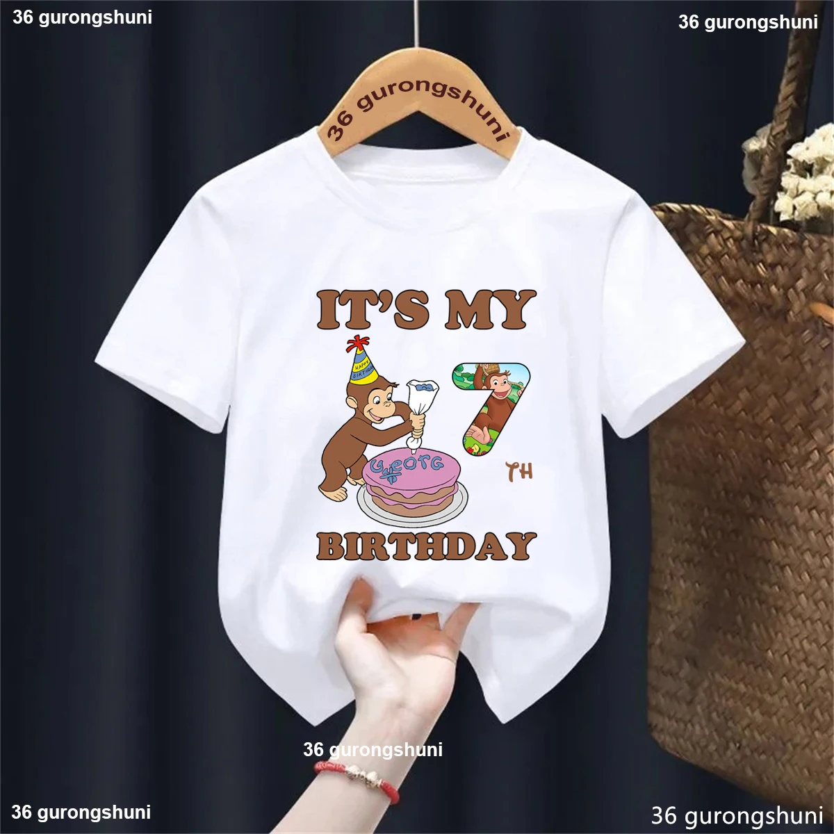 2025 It's My 6th/7th Birthday Curious George Camiseta estampada niñas/niños regalo de feliz cumpleaños fiesta niños ropa mono camiseta - imagen 2