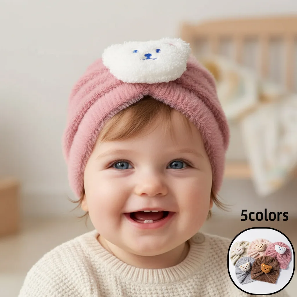 Somenie Gorro de felpa para bebé con oso – Otoño e invierno