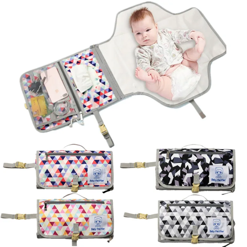 Cambiador de bebé portátil impermeable, bolsa de cambio de pañales plegable desmontable de gran capacidad para cochecito, bolsa colgante de viaje