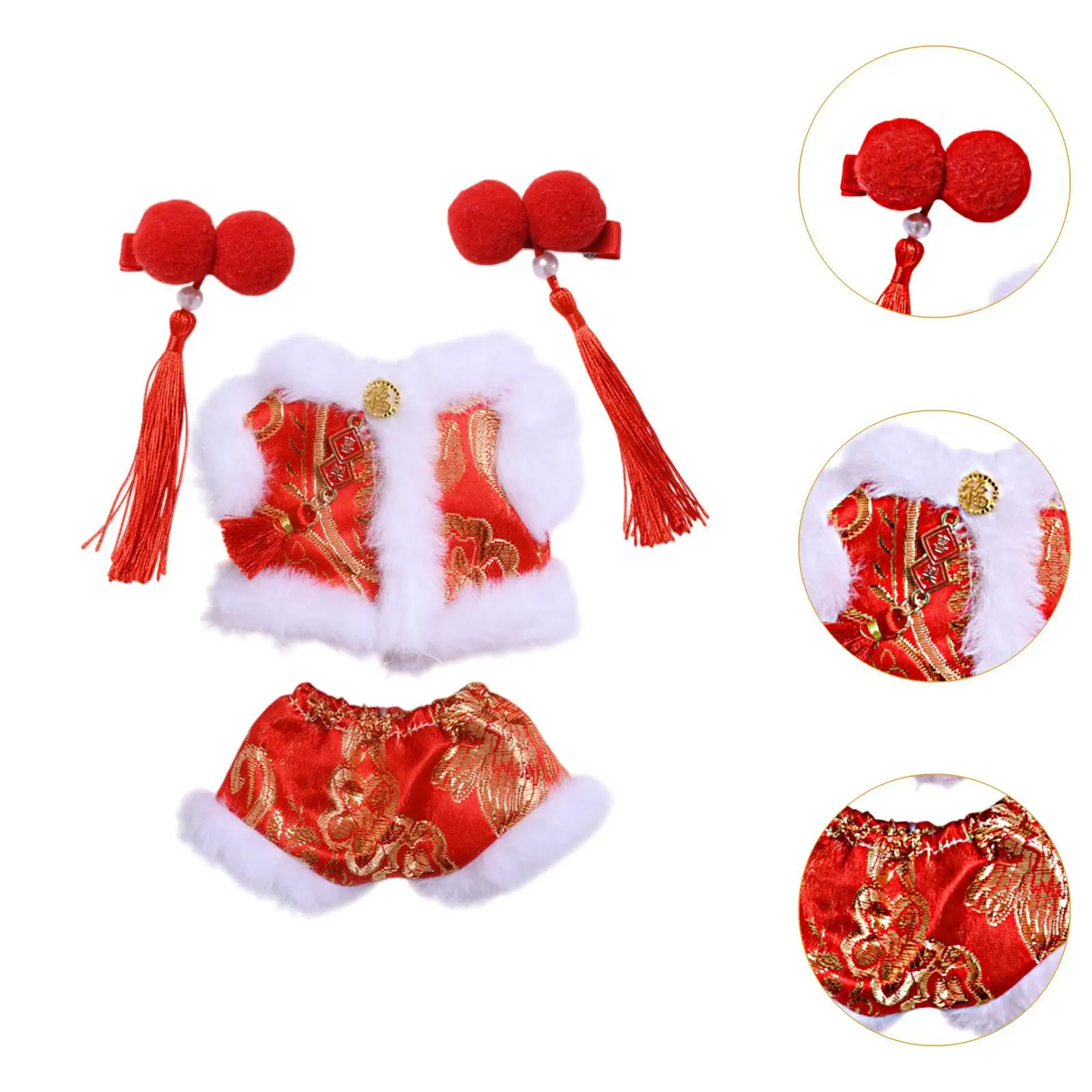 4Pcs Dolls New Year Coat and Pants Hairpin Accs Handmade Clothing for 15-17cm Dolls Girl Dolls Dress up Boy Dolls New Year Gifts