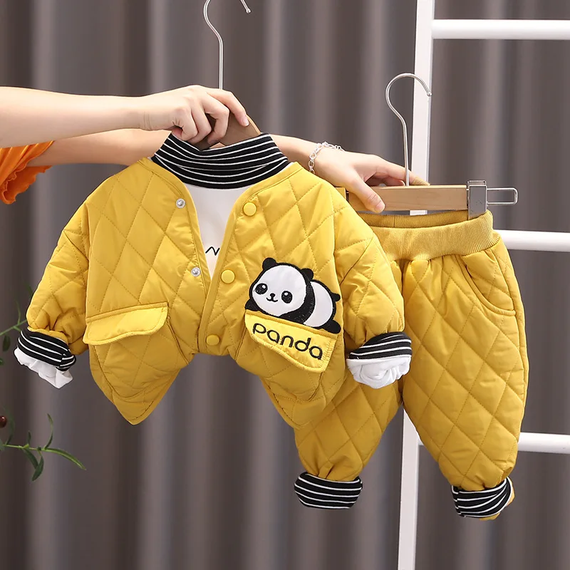 Nueva ropa de invierno para bebés, traje para niños, chaqueta gruesa, camiseta, pantalones, 3 unids/set, ropa de moda para niños y niñas, chándales infantiles - imagen 4
