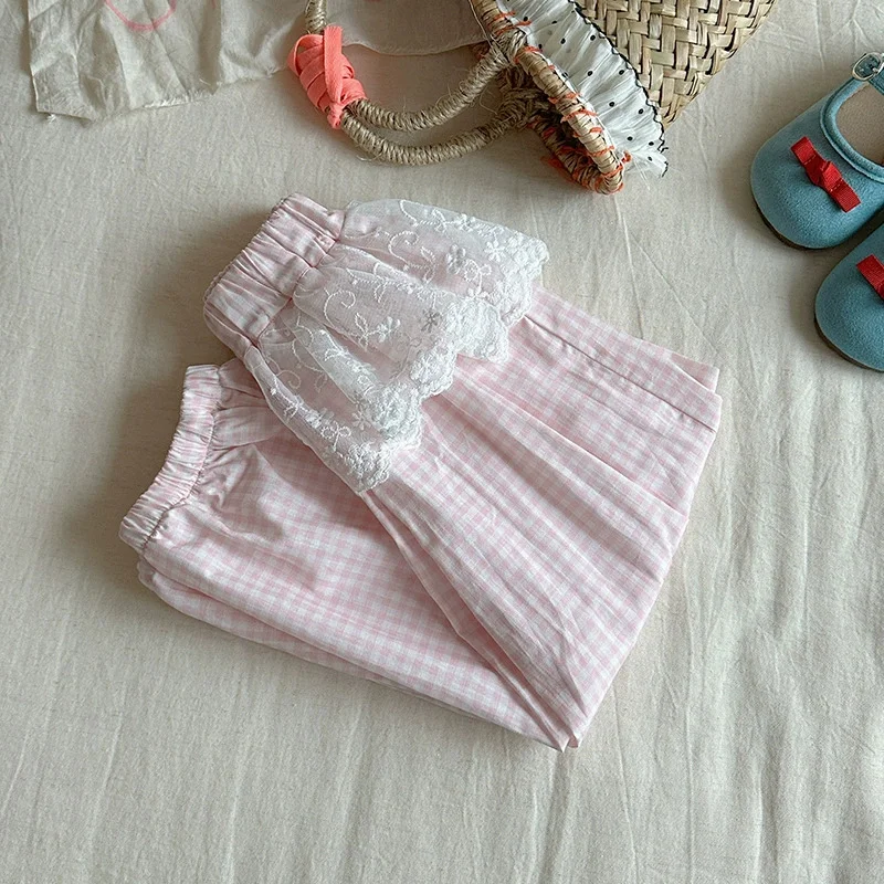 Pantalones anchos con encaje y lazo para niña – Elegantes y cómodos - imagen 2