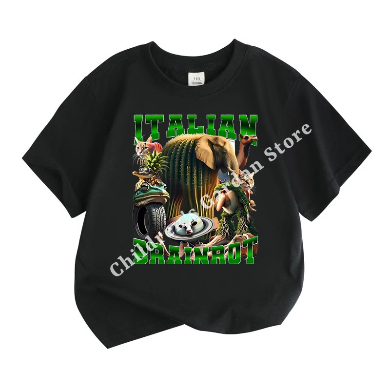 Camiseta de manga corta italiana Brainrot para niños y niñas, camisetas para niños, ropa bonita de Tung Tung Tung Sahur Telala, divertido tiburón, regalos para niños - imagen 5