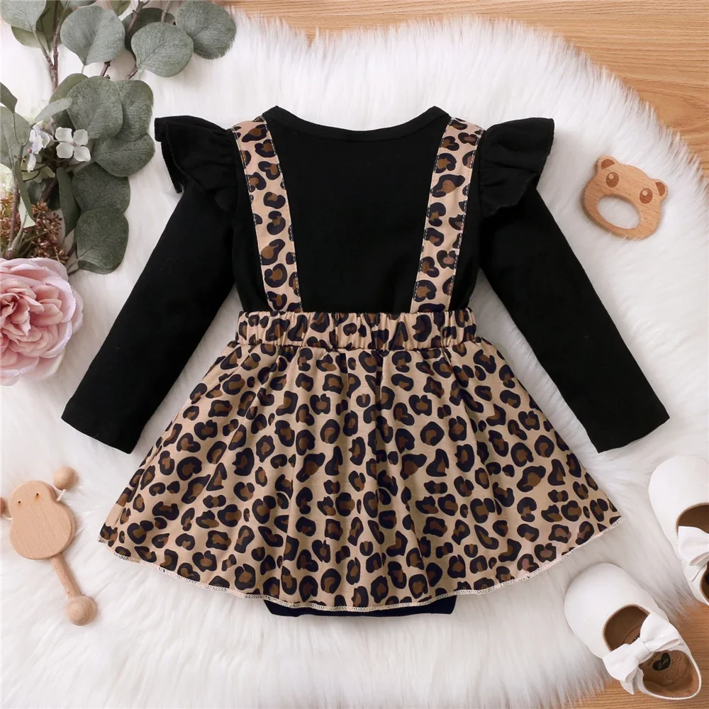Body para niña recién nacida con falda y dobladillo, vestidos de leopardo de manga larga, Pelele de moda de otoño para bebé de 0 a 18 meses - imagen 5