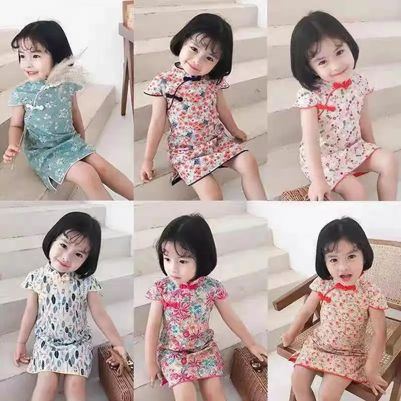 Vestido de traje Hanfu Tang para niños, ropa de moda para niñas de 2 a 10 años, estilo chino, Cheongsam para niños, nuevo estilo de verano - imagen 2