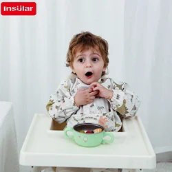 Babero impermeable de manga larga con bolsillo para bebés