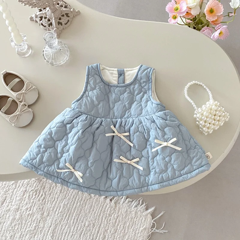 Vestidos para niños 9M-2T, vestidos gruesos con chaleco, vestido con lazo para niñas, forro de piel, vestidos gruesos, opción de prendas de punto