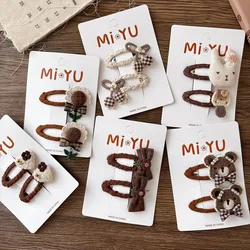 2 unids/set de pinzas para el pelo con lazo de tela marrón para niñas, Otoño Invierno, nueva horquilla para bebé con diseño de flores, pinzas para la cabeza suaves para niños pequeños