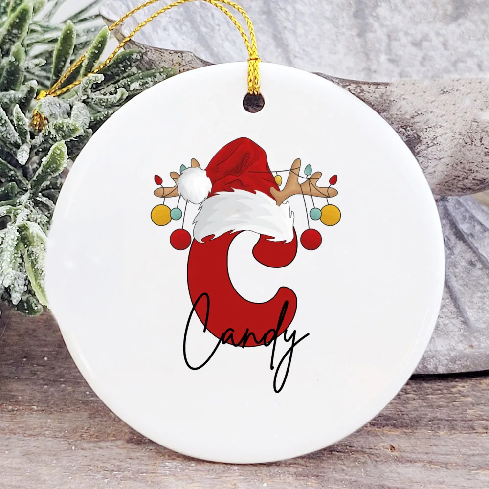 Adorno de Navidad personalizado, accesorio de foto con nombre personalizado, adorno de cerámica para fiesta familiar de Navidad, regalo de recuerdo de Navidad, adornos colgantes - imagen 5