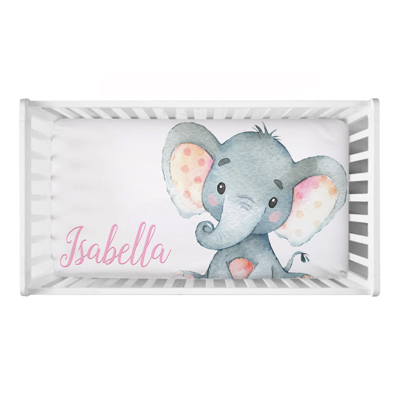 Juego de sábanas cuna personalizado con elefante rosa para niña - imagen 3