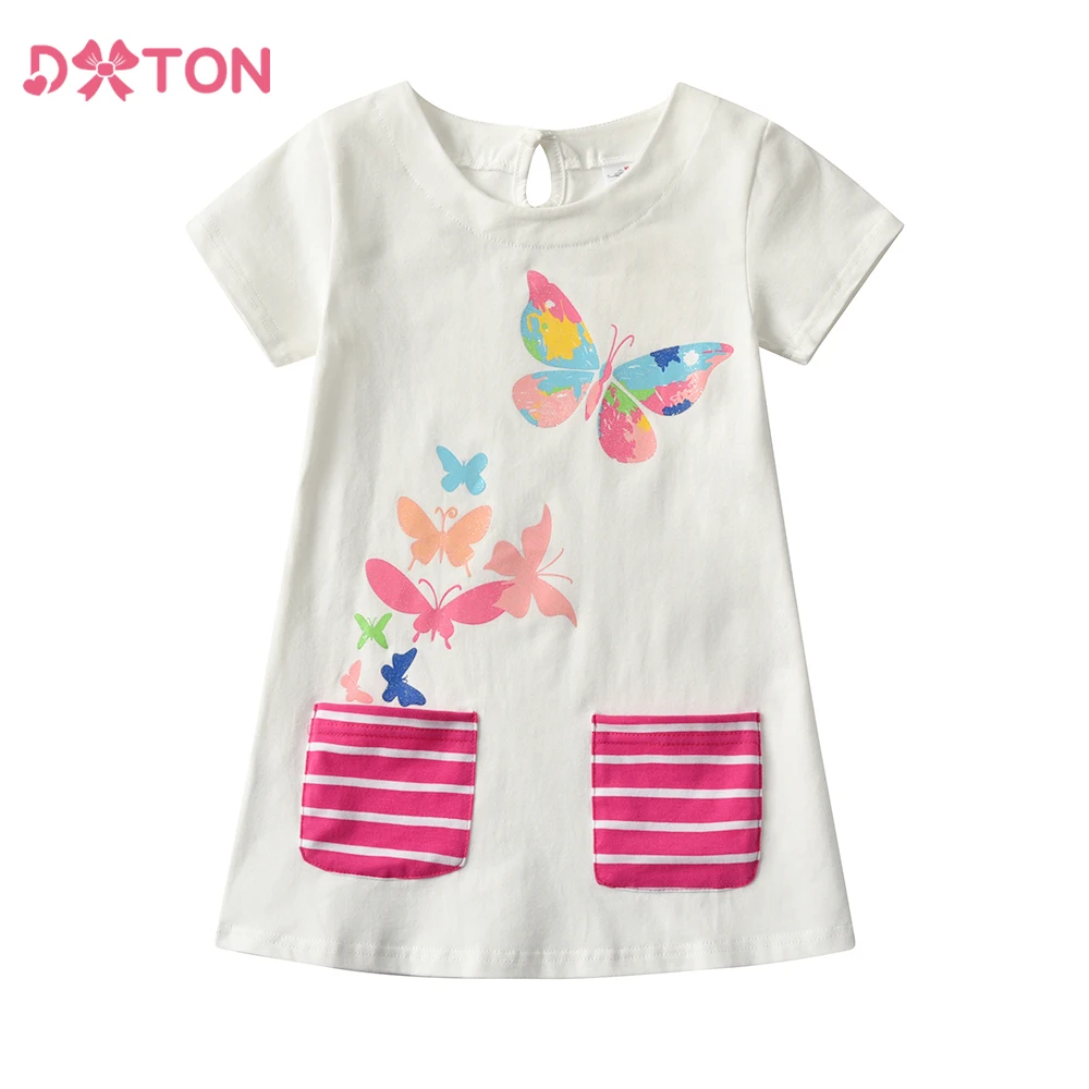 Vestido de niña DXTON de algodón con estampado mariposa y bolsillos - imagen 2