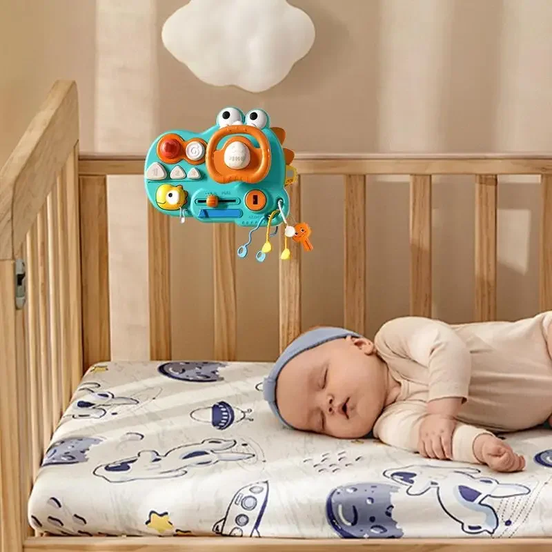 Volante de dinosaurio multifuncional para bebé, juguete educativo de actividad de dentición Montessori sensorial, cuerda de tracción, regalo para bebé - imagen 4