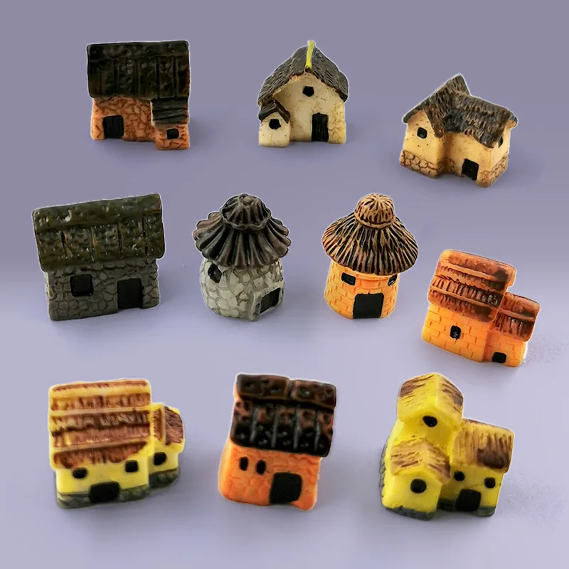 Estatuilla de cabaña de Casa de resina, Micro paisaje, pecera, habitación Kawaii, bricolaje, decoración del hogar, accesorios de decoración de jardín de hadas en miniatura