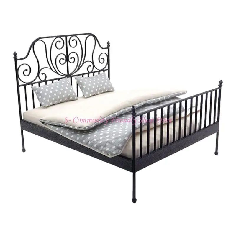 Cama miniatura 85ae Cottage con ropa cama 1/12 casas muñecas muebles muebles accesorios - imagen 5