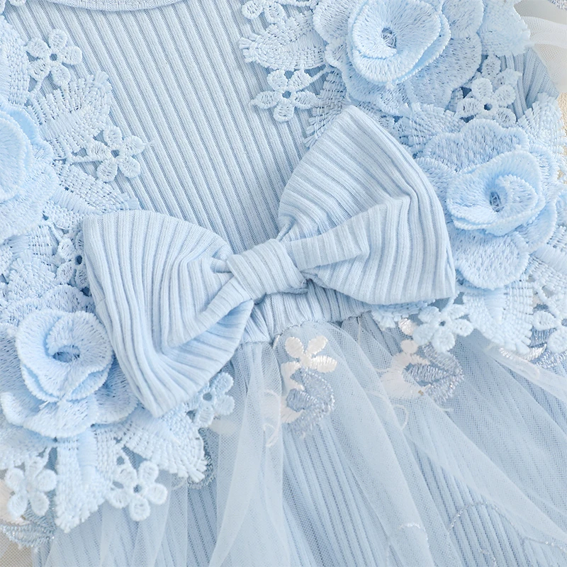 VISgogo vestido niña bordado con flores y falda de malla - imagen 5