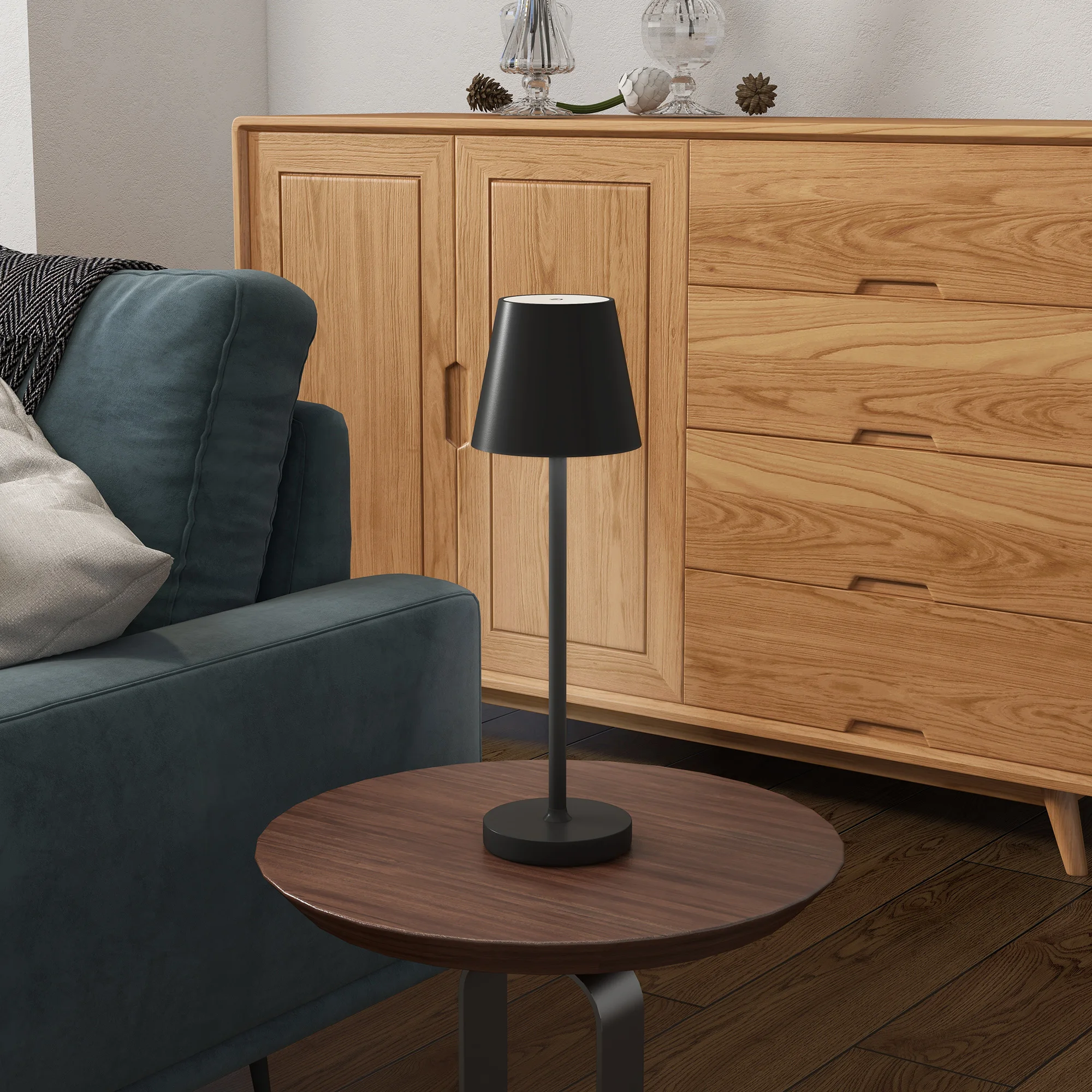 HOMCOM Lámpara de Mesita de Noche Inalámbrica, Lámpara de Mesa Táctil con Luces LED, USB-C Recargable, 3 Temperaturas de Color y Pantalla de Acrílico, para Dormitorio, Salón, Negro