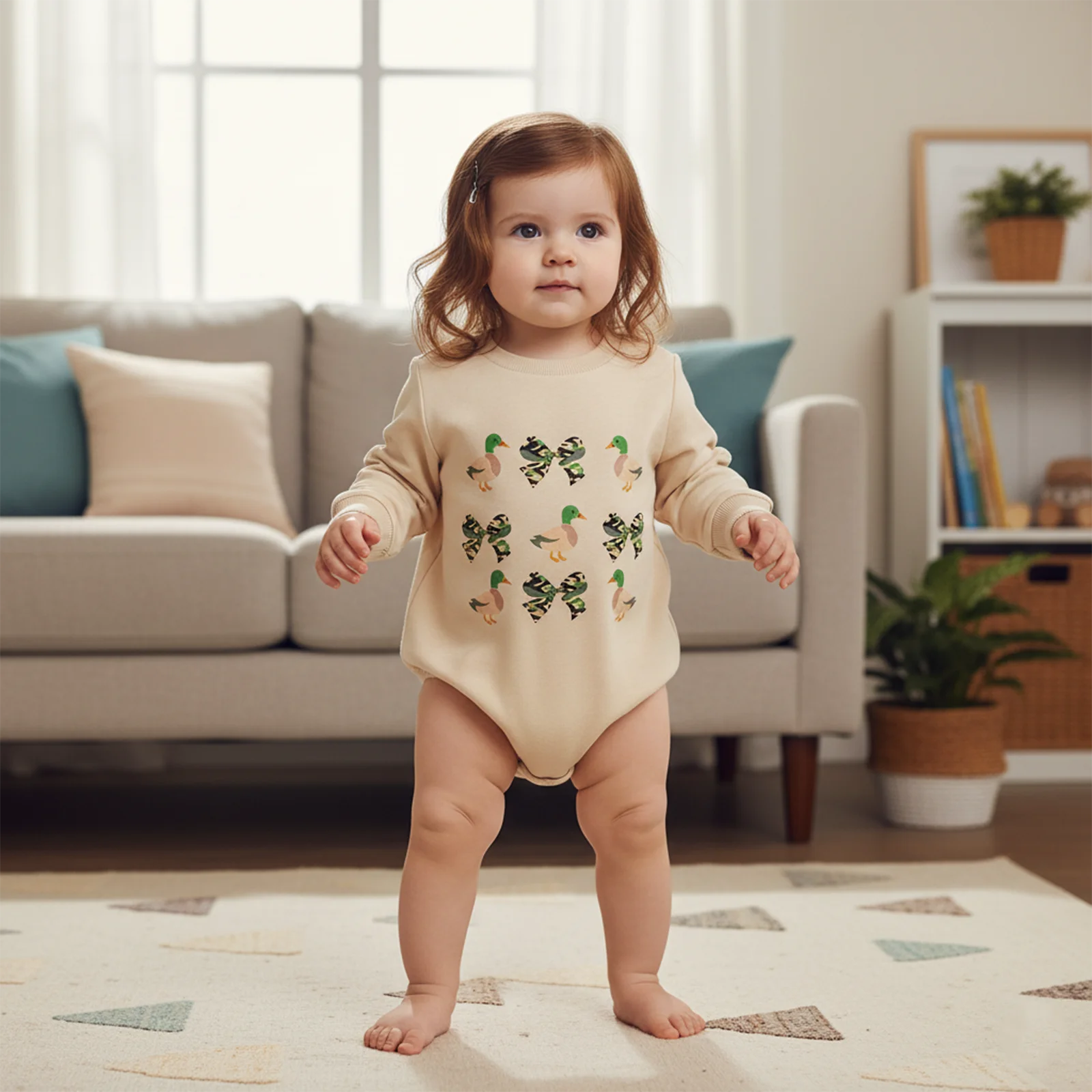 ViSgogo Mamelucos para bebé niña Otoño Manga larga Cuello redondo Camuflaje Mono con estampado de lazo de pato - imagen 5