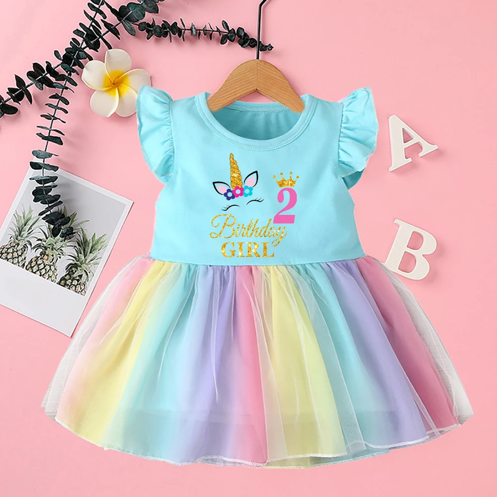 Vestido con estampado de unicornio para niña, ropa bonita para niña, traje de cumpleaños, vestidos de fiesta de cumpleaños, conjunto de vestido Tuu para niño pequeño
