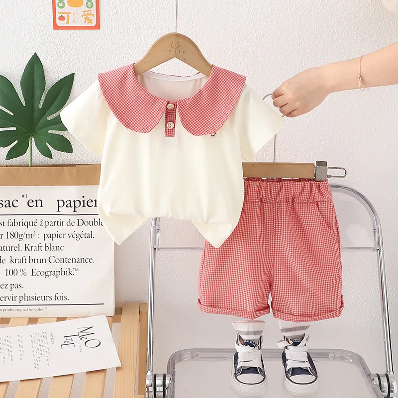 Nueva ropa de verano para niñas, traje, camiseta para niños, pantalones cortos, 2 unids/set, ropa para niños, disfraz informal de moda para niños pequeños, trajes infantiles - imagen 2