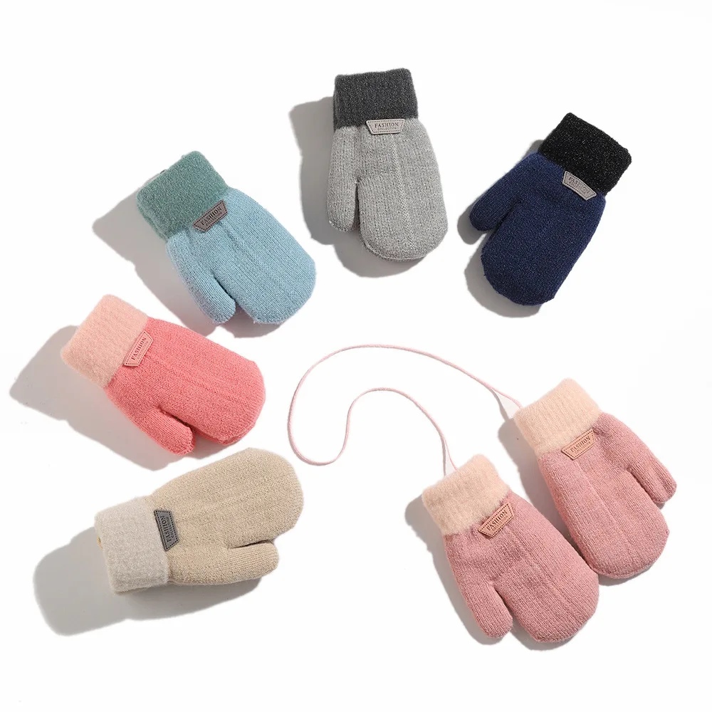 Guantes de lana de invierno para bebé, manoplas tejidas con forro de felpa para niños, guantes sin dedos con cuello Halter y manos cálidas, accesorios para niñas y niños de 1 a 6 años - imagen 3