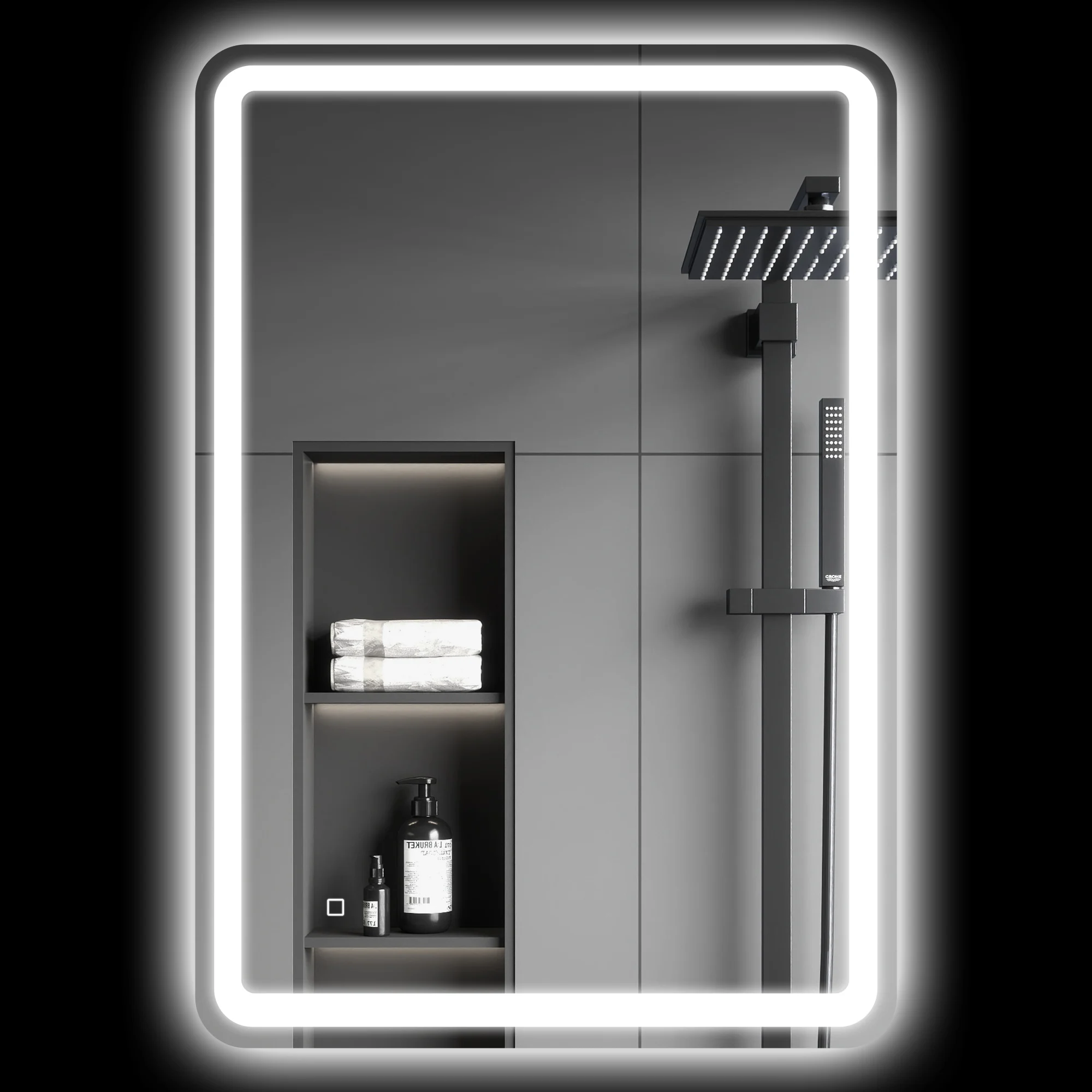 HOMCOM Espejo de Baño con Luces LED, 70x100 cm, Espejo de Pared, 3 Colores de Luz, Brillo Regulable, Función Antivaho, Función de Memoria, Interruptor Táctil, IP44, Horizontal/Vertical