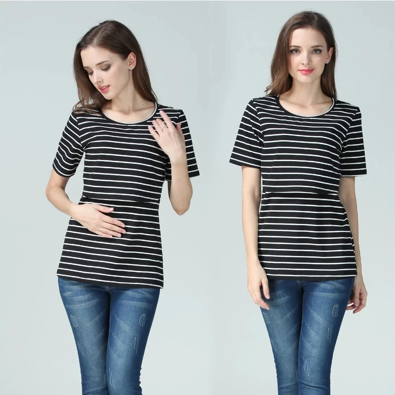 Nueva camiseta de maternidad para mujer, Tops de algodón elásticos de manga corta, ropa holgada para amamantar, ropa para embarazadas de talla grande - imagen 5