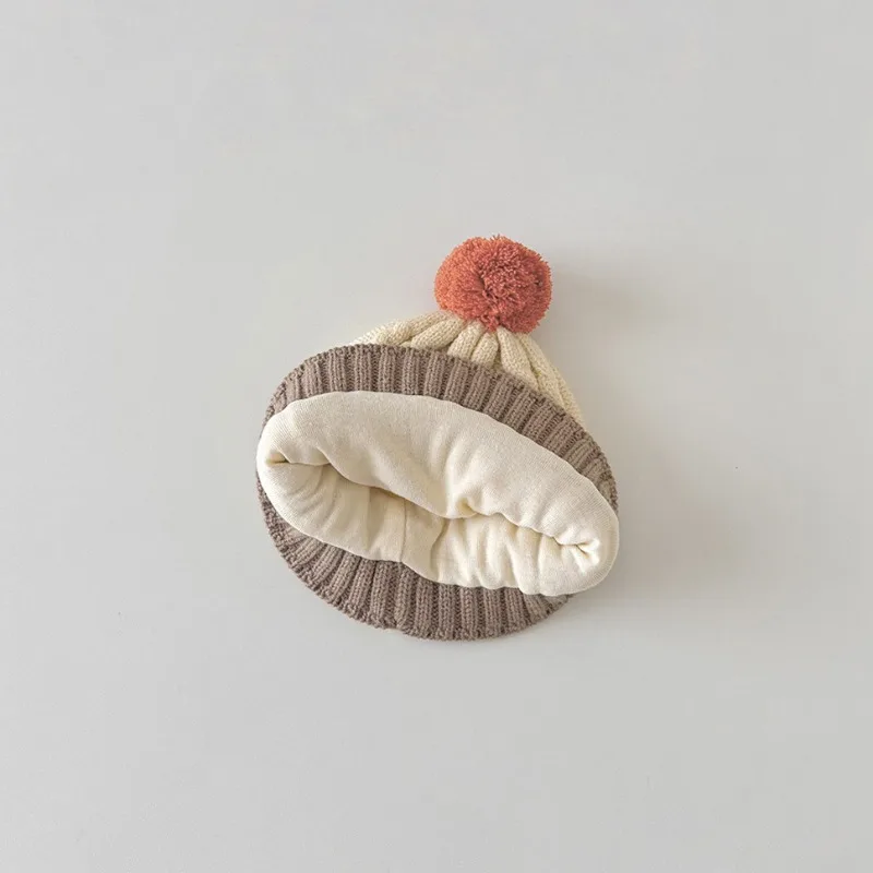 Gorro de invierno para bebé de moda coreana, gorro tejido con Cable de bloque de Color, gorro acrílico térmico cálido para niño y niña, gorro para niño - imagen 4