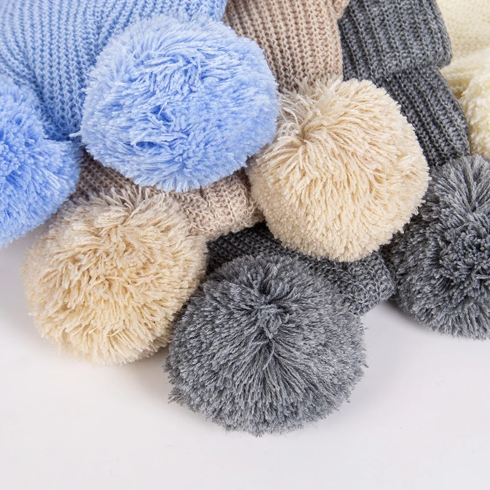 Gorro con pompón bonito de punto liso de 0 a 12M, turbante para niños y niñas recién nacidos, gorros de Hospital, diademas infantiles para Otoño e Invierno, gorros para chico - imagen 2