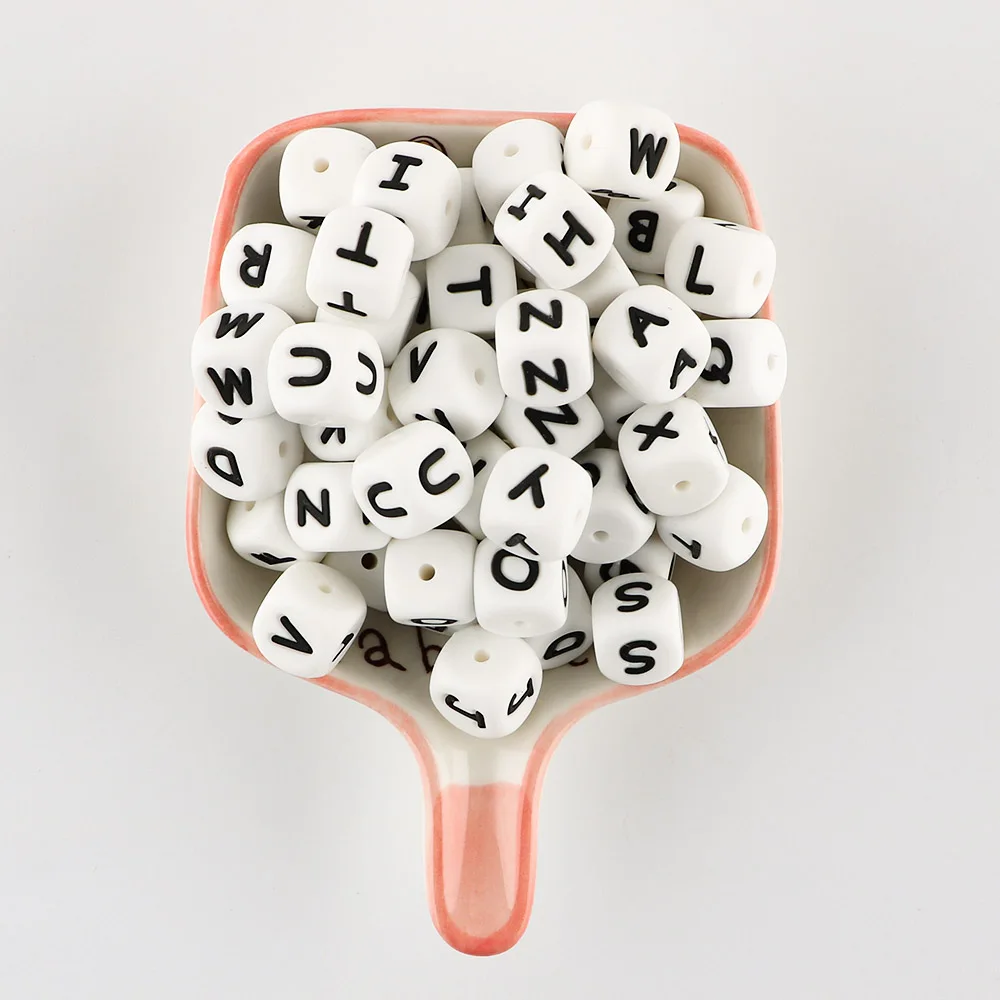 12mm 100 Uds cuentas de letras de silicona alfabeto inglés para nombre personalizado DIY para fabricación de joyas - imagen 5
