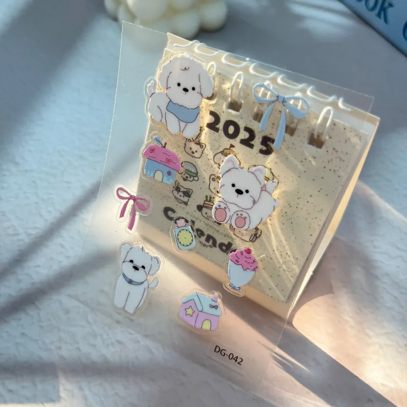 Pegatinas de pegamento de perro con lazo bonito, pegatinas decorativas de dibujos animados 3d DIY para manual, funda de teléfono móvil, pegatina de ordenador - imagen 3