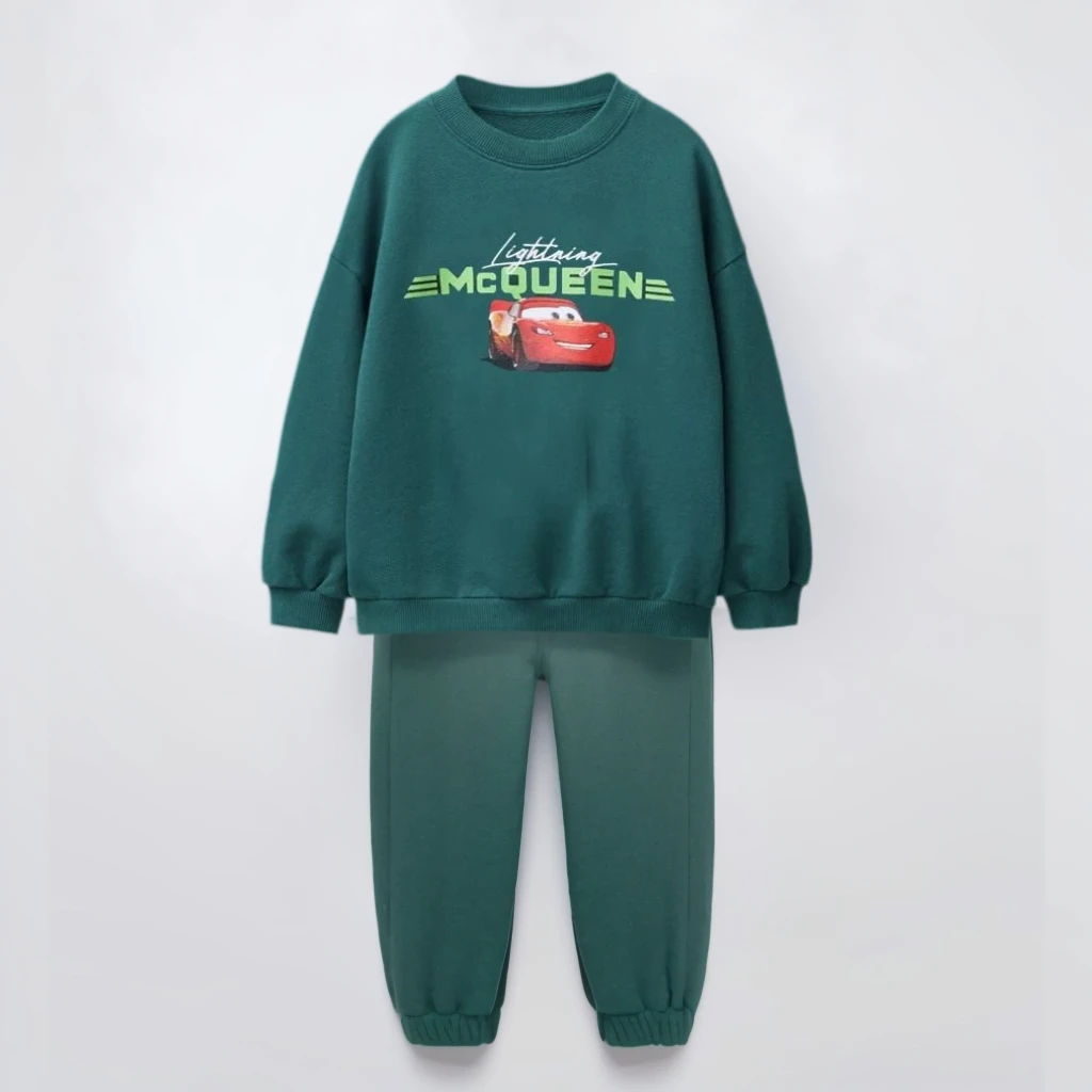 Conjunto de sudadera de manga larga para niños, moda de coche de dibujos animados, primavera 2026, nueva ropa para niños, pantalones con capucha y cuello redondo, chándales de 2 unid/set - imagen 2