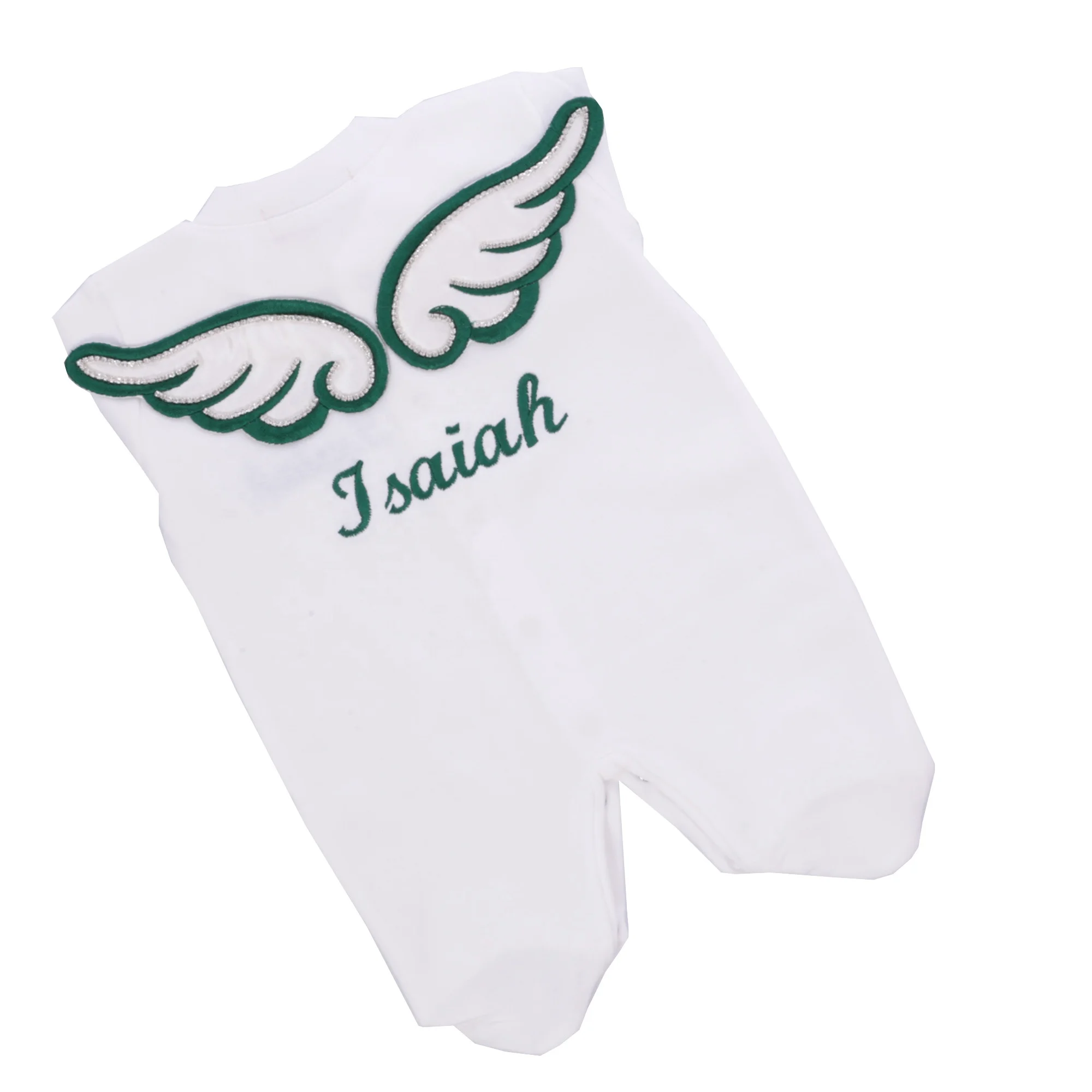 Dollbling, 4 Uds., trajes con alas, cualquier nombre, conjunto de regalo personalizado con bordado de madera dulce, pijamas para bebé, sombrero, vestido Ceremonial de bienvenida a casa - imagen 2