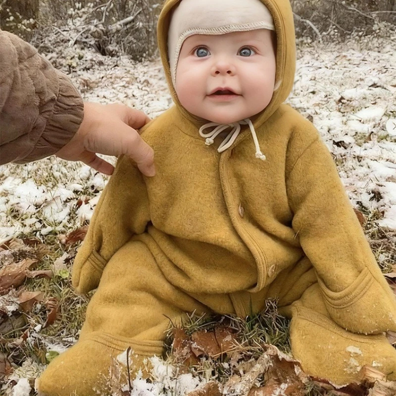 Mono unisex con capucha suave para bebé para invierno, niños y niñas, color sólido, prendas de vestir cálidas cubiertas con manos y pies, mameluco para Navidad - imagen 4