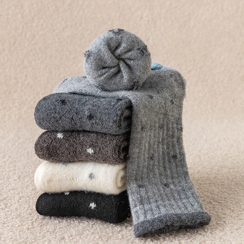 3 pares por lote de calcetines de invierno para niños 2-12T lindos puntos niñas calcetines gruesos hasta la rodilla calcetines de tubo cálidos acolchados de piel para niños