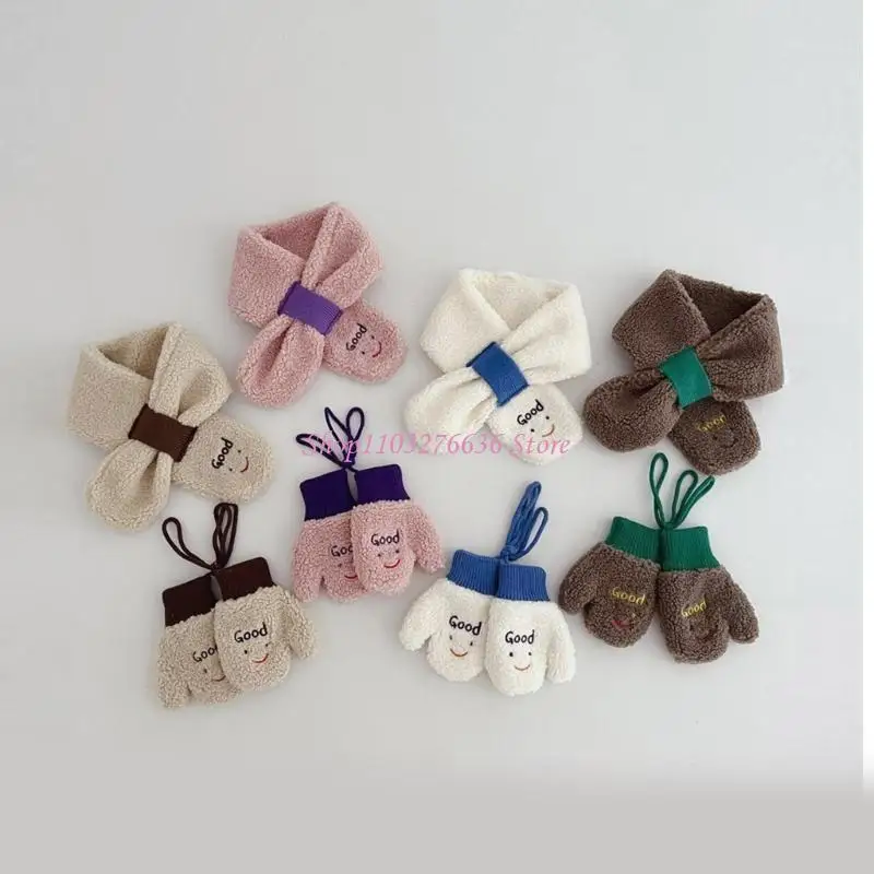 Conjunto de bufanda y guantes para bebé, conjunto de bufanda y guantes de lana de cordero cálidos y modernos para niño y niña, bufanda cómoda para bebé - imagen 5