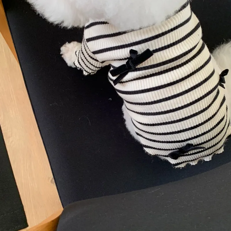 Vestido de princesa para perro, ropa a rayas con lazo de verano en blanco y negro para perros pequeños, Chihuahua, perro salchicha, Bichon, falda de encaje para perro, chaleco para gato - imagen 4