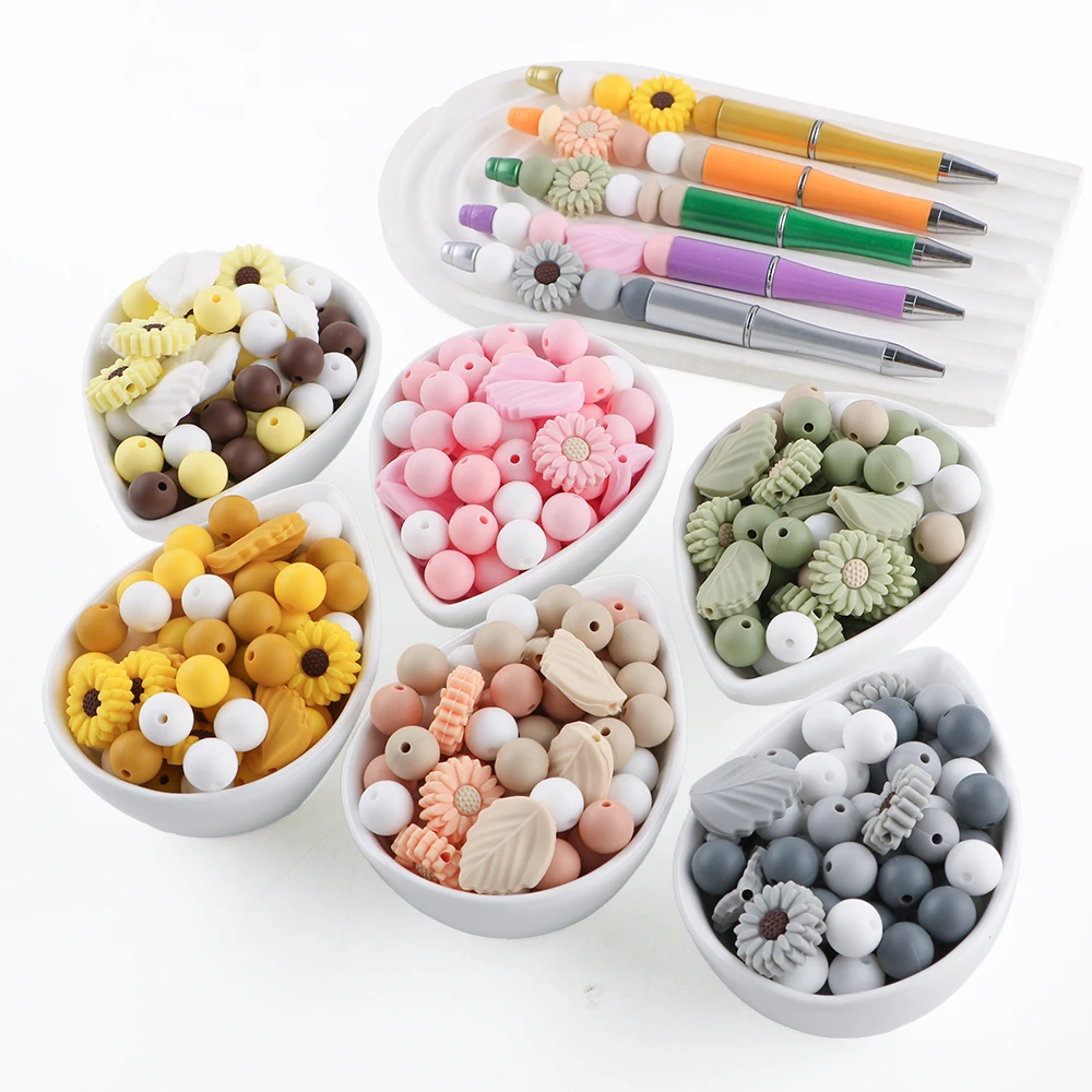 40 unids/lote nueva Margarita/hoja/15mm juego de cuentas de silicona para fabricación de joyería DIY pulseras collares pendientes pluma Etc accesorios hechos a mano - imagen 4