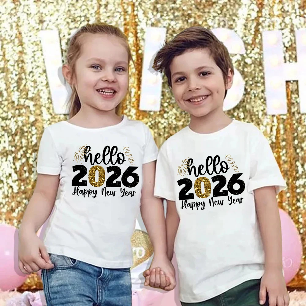 Hola 2026, trajes a juego para la familia, Feliz Año Nuevo, papá, mamá e hija, hijo, camiseta, pelele para bebé, apariencia familiar, ropa de Año Nuevo - imagen 5